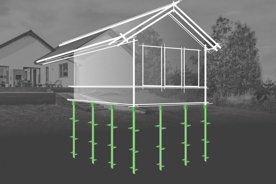 Grafisk fremstilling af GeoPile skruepæle som fundament til tilbygning